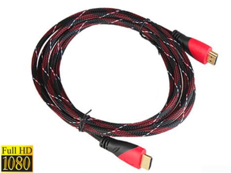 Cable HDMI 1.4 trenzado negro y rojo, compatible con Full HD 1080p.