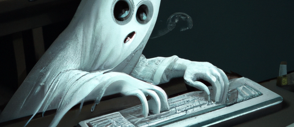 DALL·E 2022 12 20 12.28.00 A animated ghost writing on a keyboard digital art