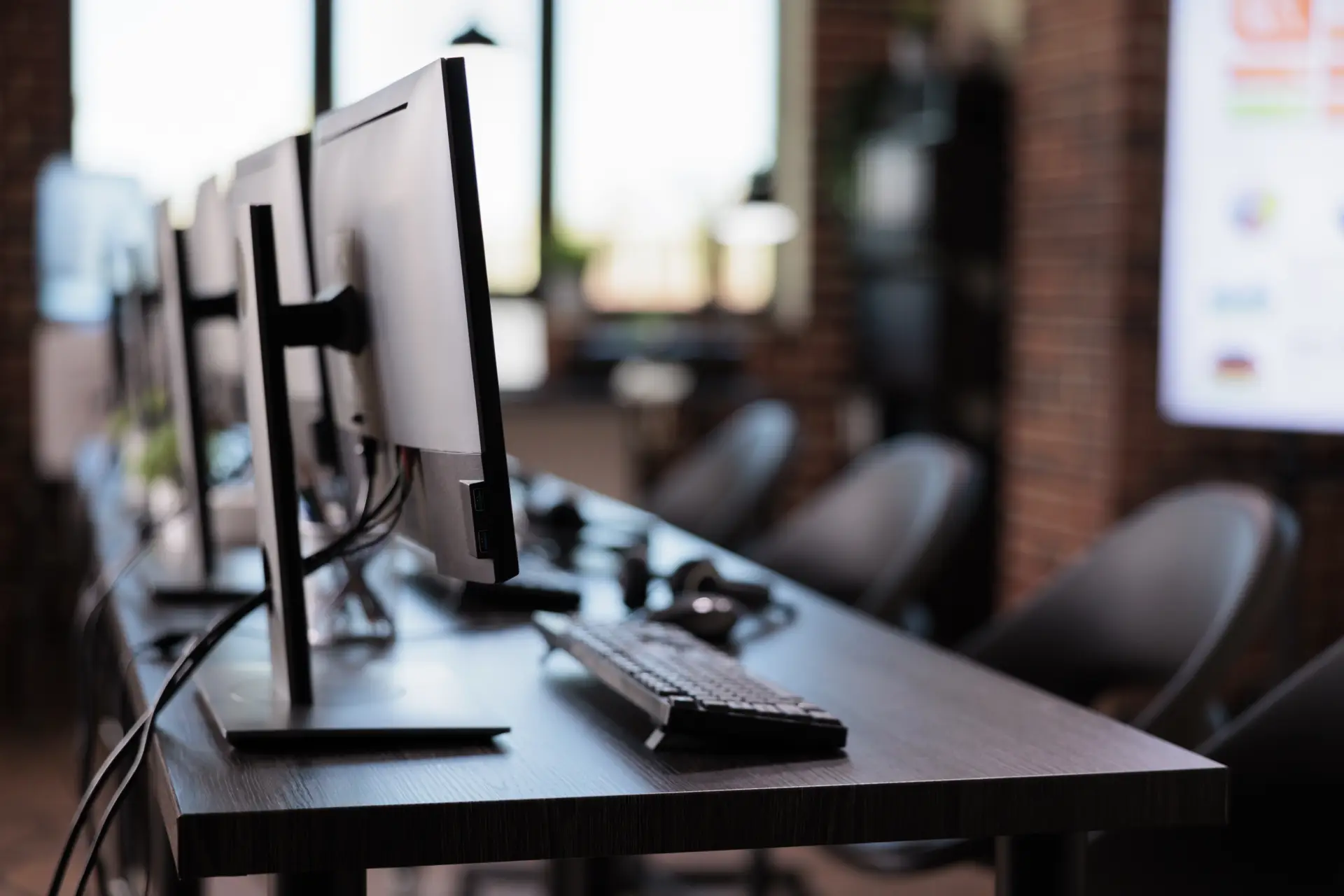 no-people-call-center-helpdesk-with-multiple-monitors-office-customer-service-client-support-telecom