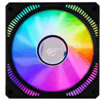 Ventilador negro para PC con aspas translúcidas e iluminación RGB multicolor brillante