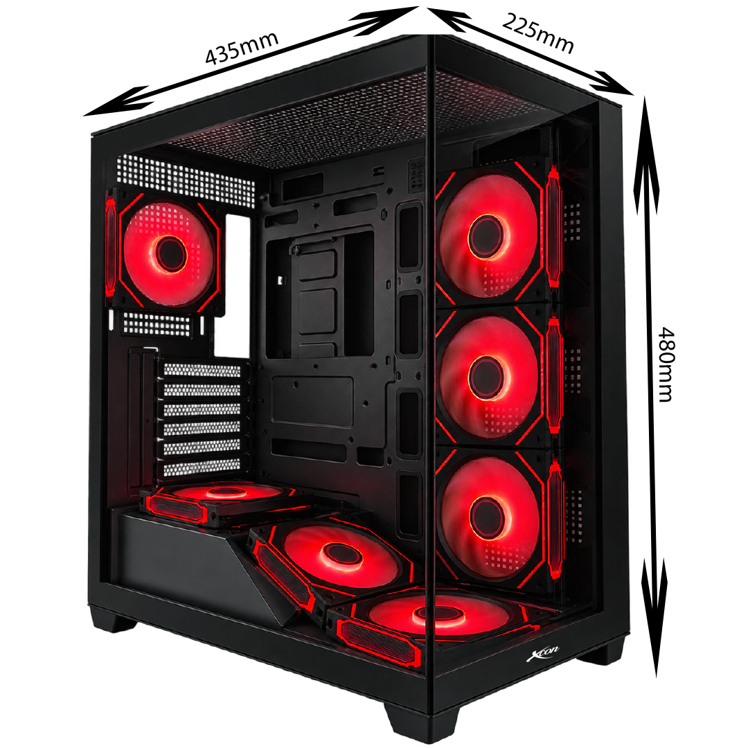 Gabinete para PC negro Fantech Aero II con frente de malla geométrica y ventiladores RGB encendidos.